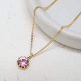 Large Pink Tourmaline and Yellow Gold Protea Necklace