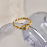 9ct Yellow Gold Diamond Bouquet Ring with Blue, Green, Pink, and Yellow Sapphires.