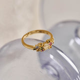 9ct Yellow Gold Diamond Bouquet Ring with Blue, Green, Pink, and Yellow Sapphires.