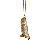 9ct Yellow Gold hand crafted Barn Owl necklace with detailed face and wing pattern.