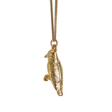 9ct Yellow Gold hand crafted Pied Kingfisher necklace with detailed face and wing pattern.