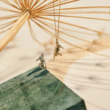 Sterling Silver and 9ct Yellow Gold hand crafted Pied Kingfisher necklaces with detailed face and wing pattern.