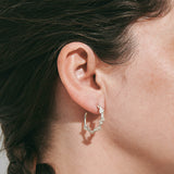 Sterling silver hoop earrings with Forget-Me-Not flower and leaf details