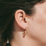 9ct yellow gold hoop earrings with Forget-Me-Not flower and leaf details