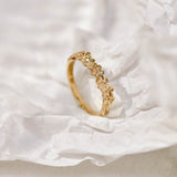 Forget-Me-Not Flower inspired ring with leaf details - manufactured in 9ct yellow gold