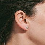 Forget-Me-Not Flower inspired studs with leaf details manufactured in sterling silver