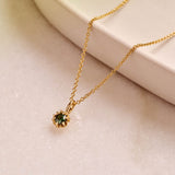 Green Tourmaline Protea Necklace - 9ct Yellow Gold
