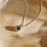 Green Tourmaline Protea Necklace - Sterling Silver