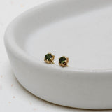 Yellow Gold and Green Tourmaline Protea Studs - 3mm