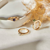 9ct Yellow Gold and Blue Sapphire Protea Ring