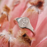 King Protea Wild Flower Signet Ring Sterling Silver
