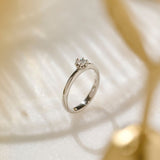 Platinum Petite Protea Ring photographed from the side so the rounded shank and solid protea-style petal detail can be seen.