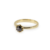 A round rose-cut black diamond set in Botanica's iconic Protea Ring manufactured in 9ct Yellow Gold