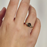 14ct Yellow Gold Green Oval Sapphire and Radiant Cut Diamond Trilogy Ring