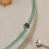 Green Tourmaline Protea Studs - Sterling Silver