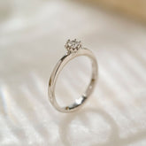 A side view of a solid platinum diamond Botanica Protea Ring showing the detailed solid petals crafted to look like a Protea's.