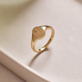 Strelitzia Wild Flower Signet Ring 9ct Yellow Gold