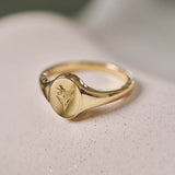 Strelitzia Wild Flower Signet Ring 9ct Yellow Gold