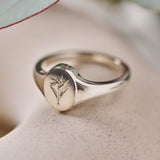 Strelitzia Wild Flower Signet Ring Sterling Silver