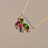 Yellow Gold Watermelon Tourmaline Cluster Necklace