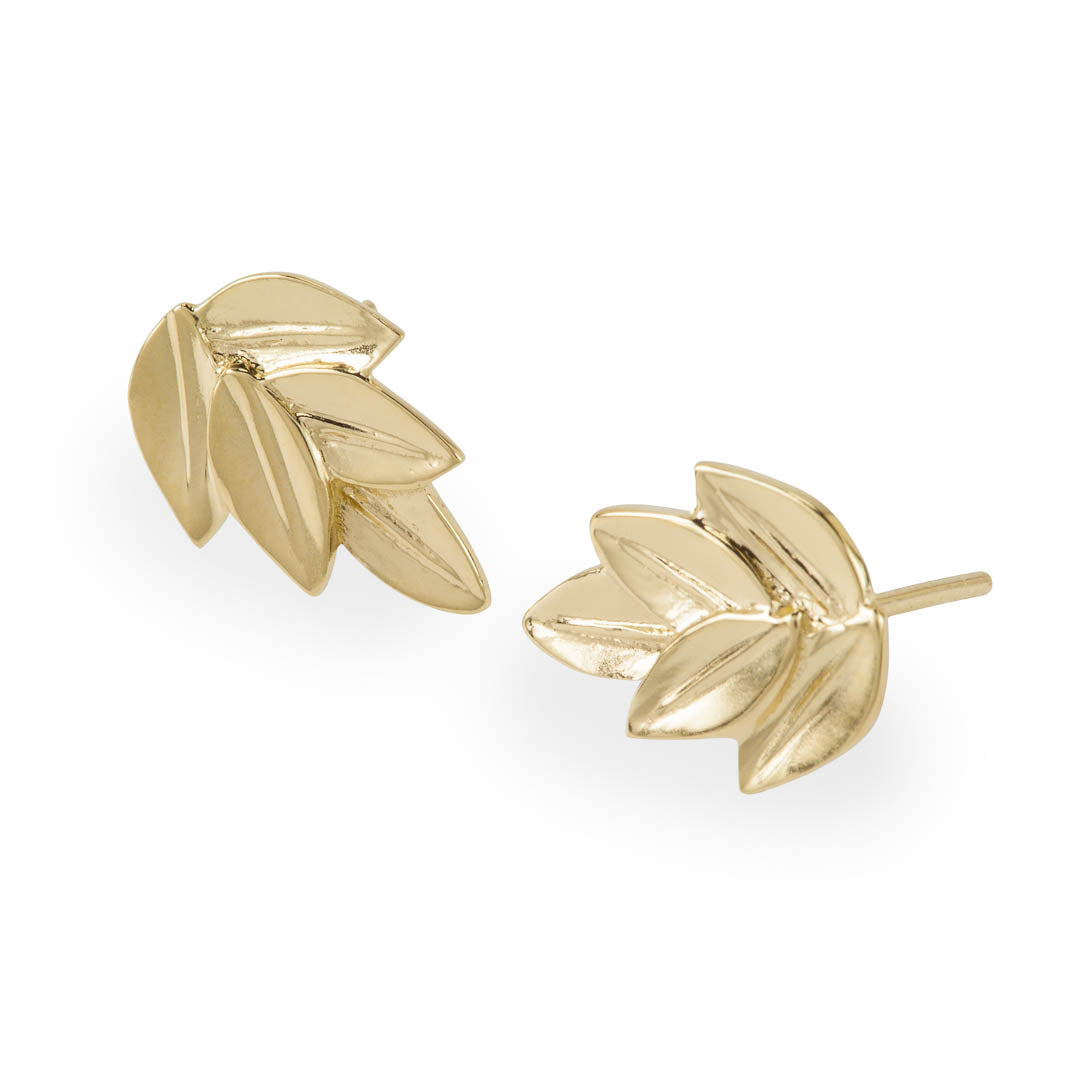 Yellow Gold Five Leaf Acacia Stud Earrings