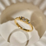 9ct Yellow Gold Diamond 'Posy' Ring with Yellow, Green, and Blue Sapphires