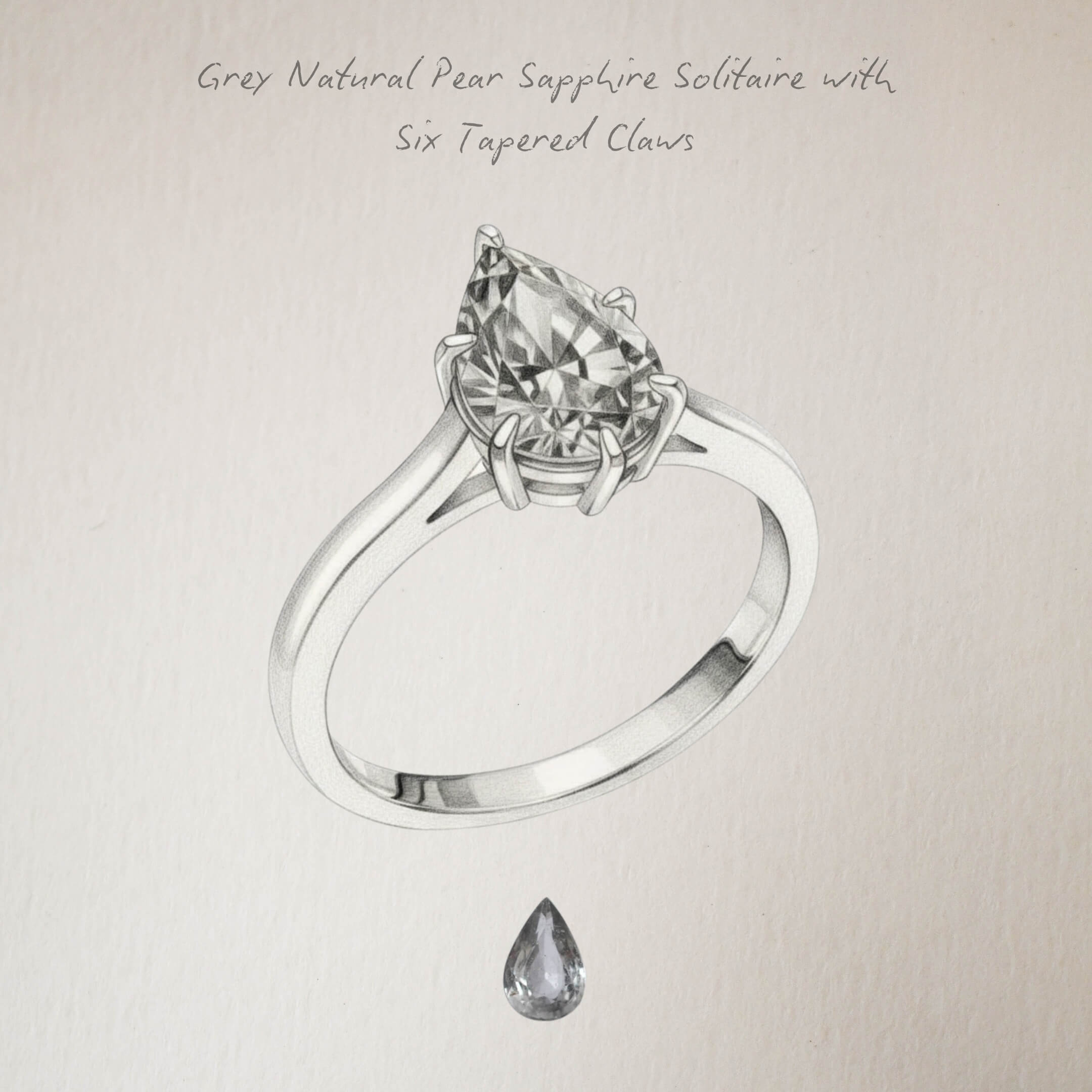 Pear Shaped Grey Sapphire Six Claw Solitaire