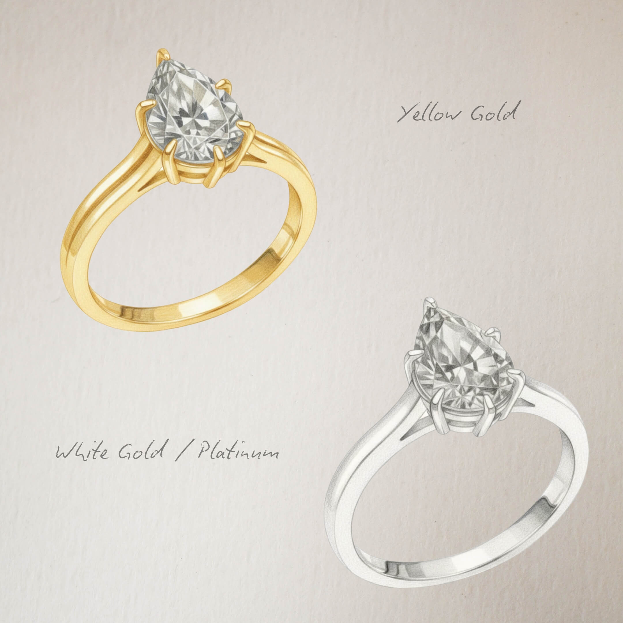 Pear Shaped Grey Sapphire Six Claw Solitaire