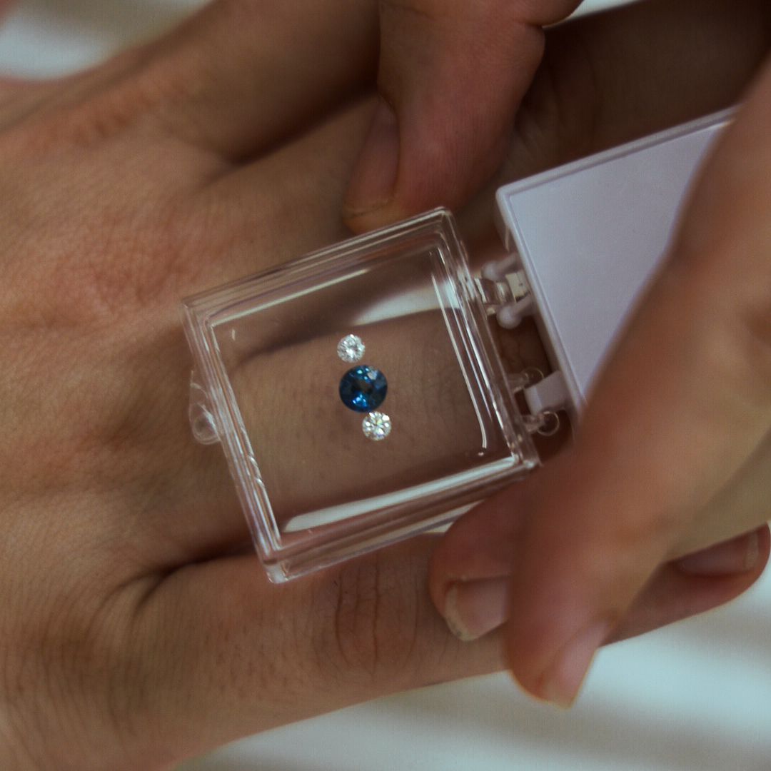 Blue Sapphire and Diamond Trilogy Ring