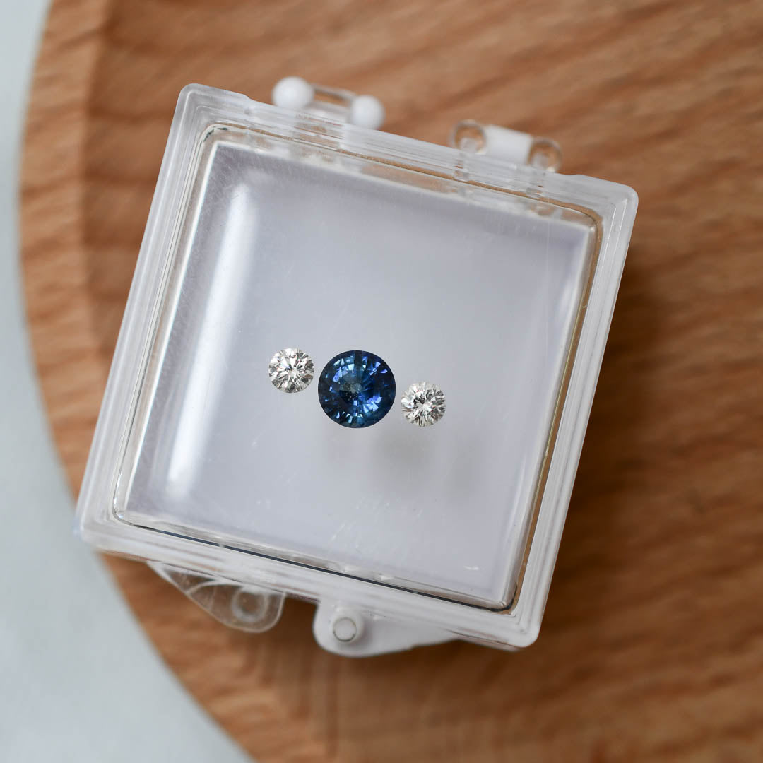 Blue Sapphire and Diamond Trilogy Ring