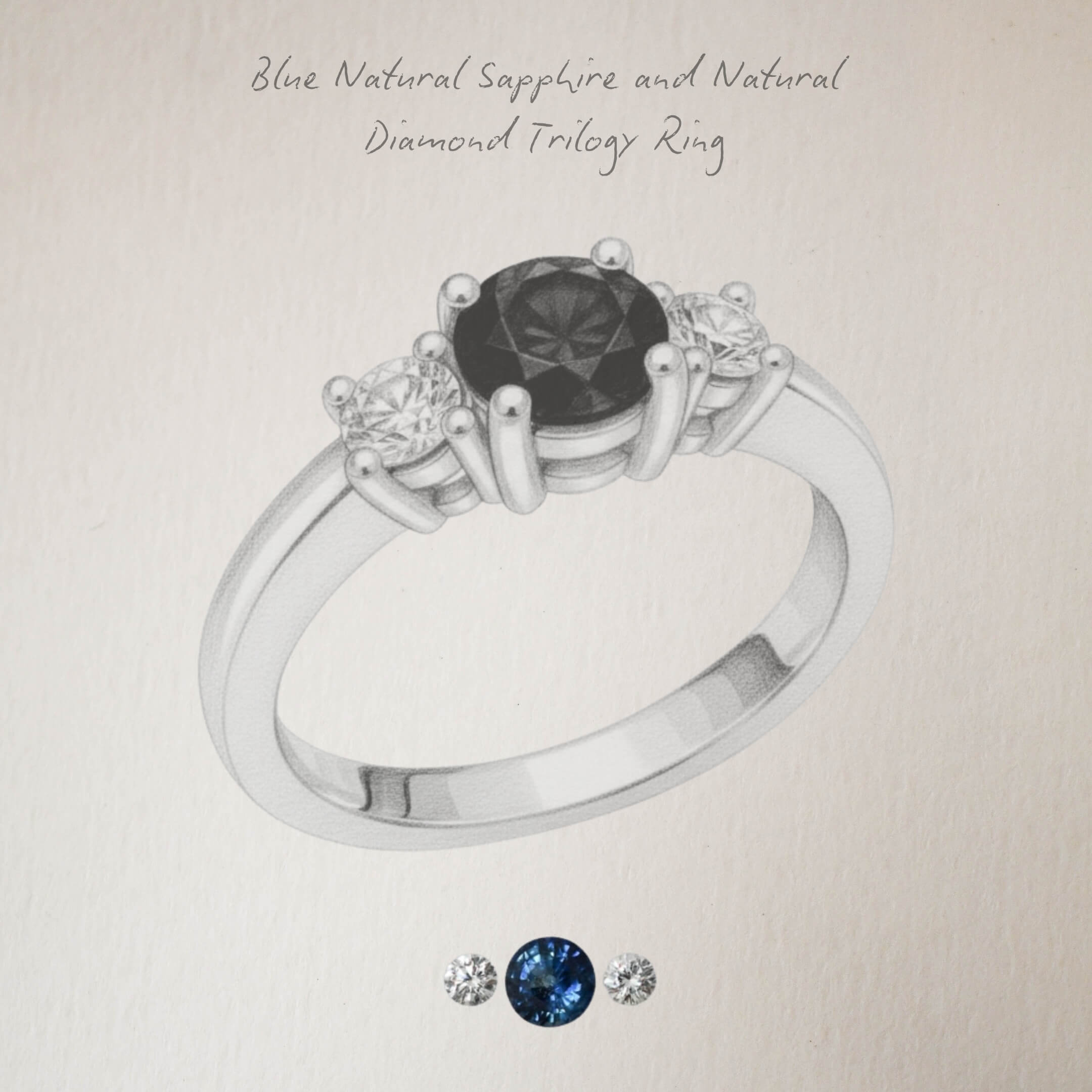 Blue Sapphire and Diamond Trilogy Ring