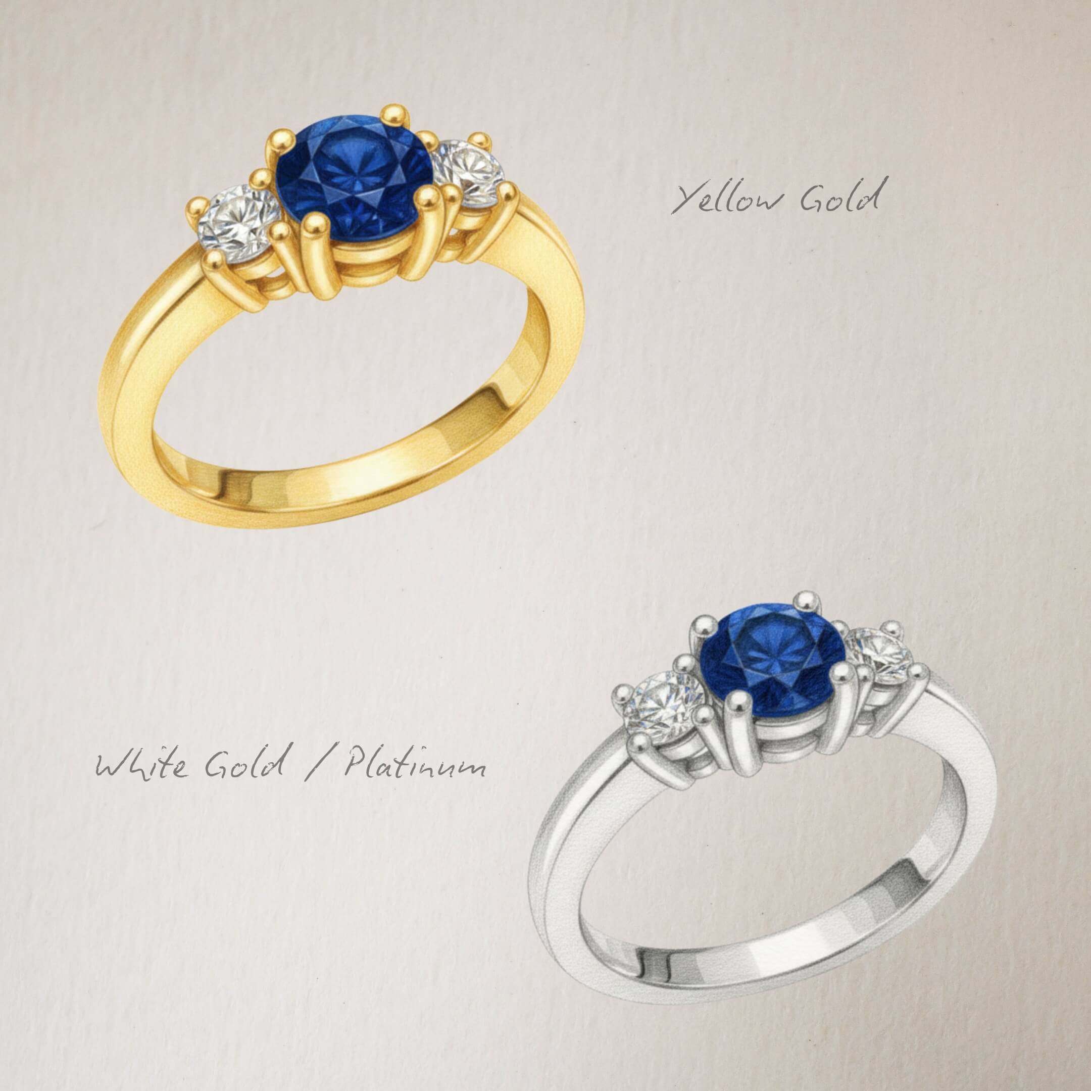Blue Sapphire and Diamond Trilogy Ring