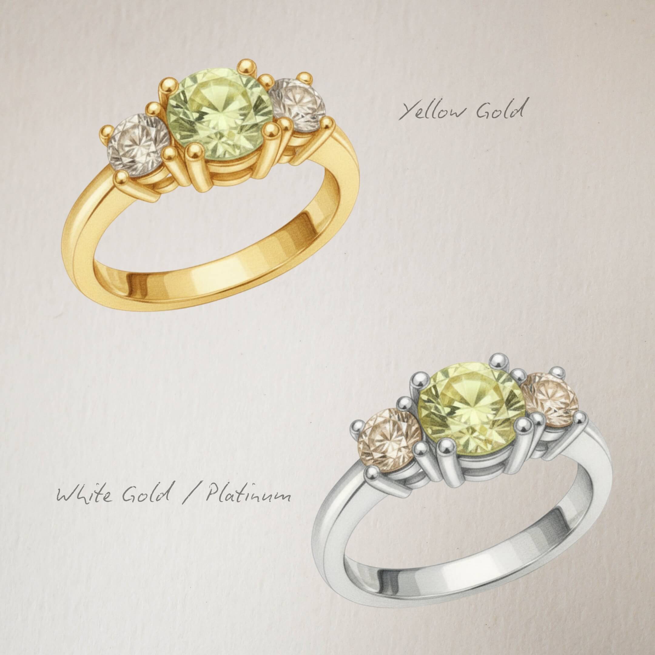 Yellow Sapphire and Light Brown Diamond Ring