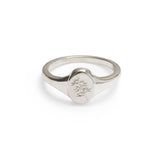 Silver signet ring with a hand engraved Confetti Bush Wildflower