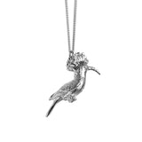 Sterling Silver hand crafted African Hoopoe necklace with detailed face and wing pattern.