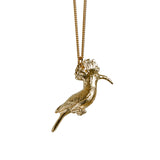 9ct Yellow Gold hand crafted African Hoopoe necklace with detailed face and wing pattern.