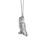 Sterling Silver hand crafted Barn Owl necklace with detailed face and wing pattern.