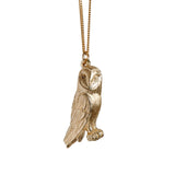 9ct Yellow Gold hand crafted Barn Owl necklace with detailed face and wing pattern.