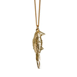 9ct Yellow Gold hand crafted Lilac-breasted Roller necklace with detailed face and wing pattern.