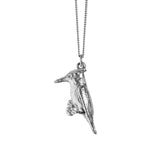 Sterling Silver hand crafted Pied Kingfisher necklace with detailed face and wing pattern.