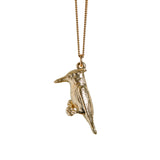 9ct Yellow Gold hand crafted Pied Kingfisher necklace with detailed face and wing pattern.
