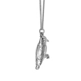 Sterling Silver hand crafted Pied Kingfisher necklace with detailed face and wing pattern.