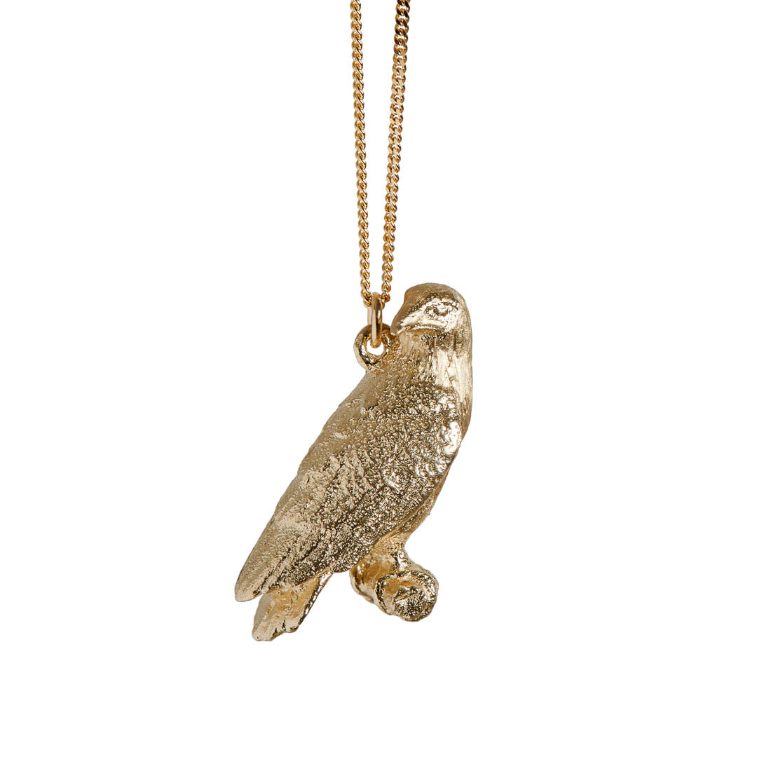 9ct Yellow Gold hand crafted African Fish Eagle necklace with detailed face and wing pattern.