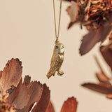 9ct Yellow Gold hand crafted Barn Owl necklace with detailed face and wing pattern.
