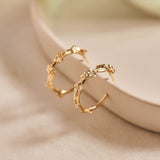 9ct yellow gold hoop earrings with Forget-Me-Not flower and leaf details