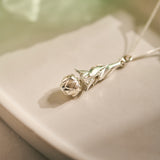 King Protea Pod Full Leaf Necklace - Sterling Silver
