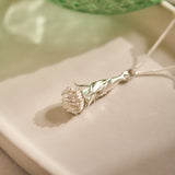 Protea Pincushion Full Leaf Necklace - Sterling Silver