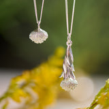 Protea Pincushion Full Leaf Necklace - Sterling Silver