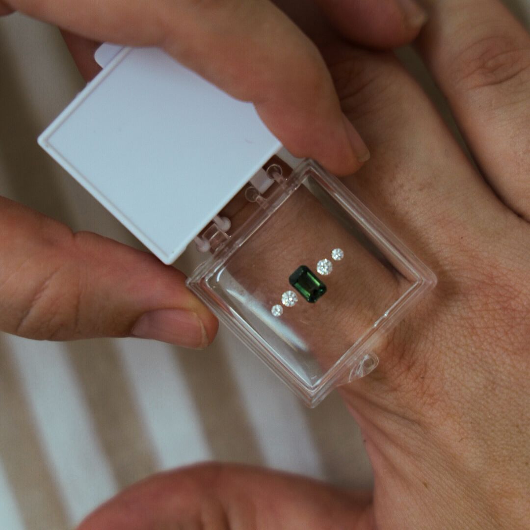 Green Sapphire and Diamond Five Stone Ring