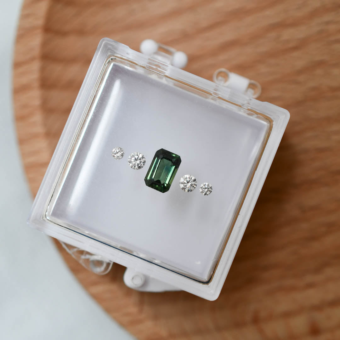 Green Sapphire and Diamond Five Stone Ring